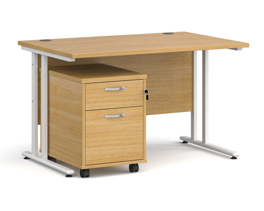 Maestro 25 - Straight Desk with 2 Drawer Pedestal - White Frame.