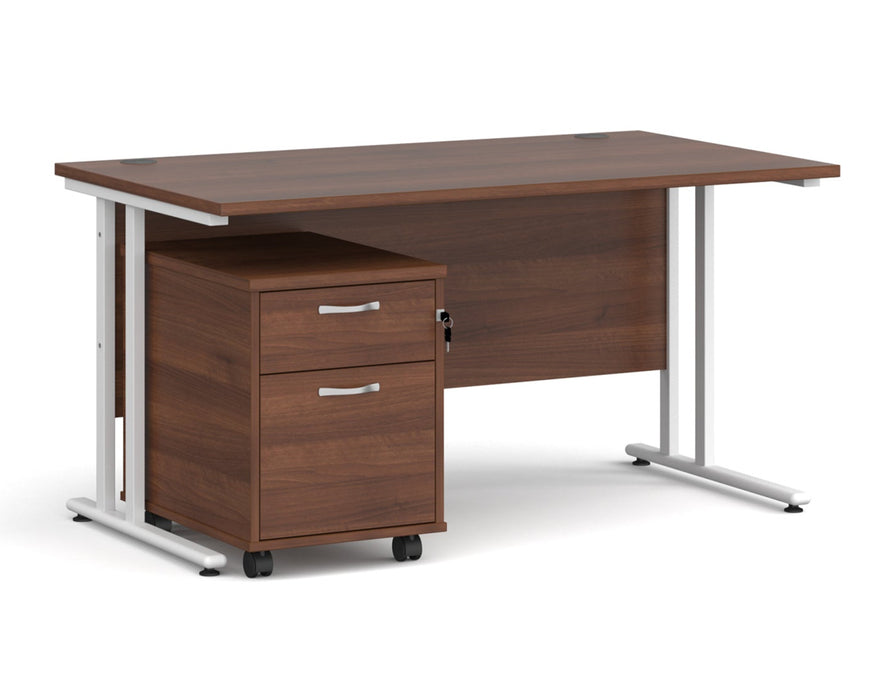 Maestro 25 - Straight Desk with 2 Drawer Pedestal - White Frame.