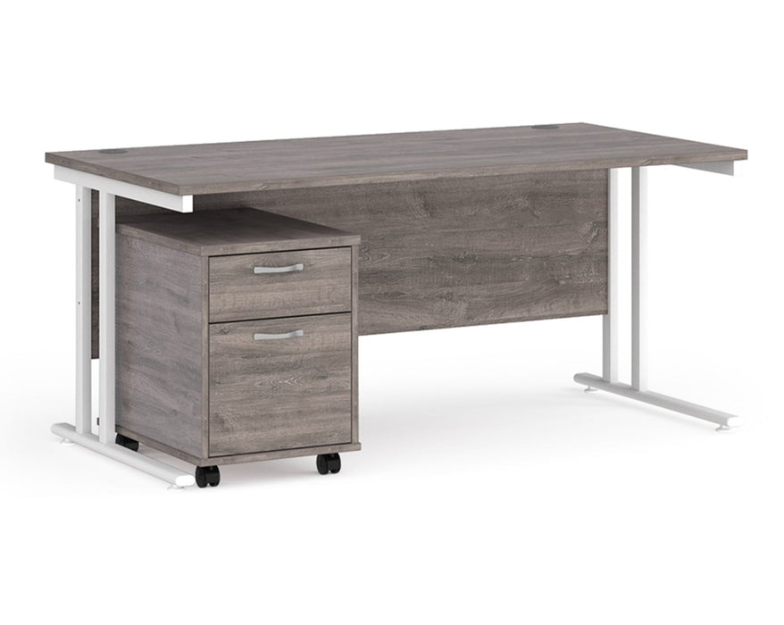 Maestro 25 - Straight Desk with 2 Drawer Pedestal - White Frame.