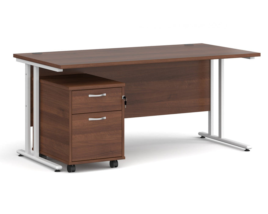 Maestro 25 - Straight Desk with 2 Drawer Pedestal - White Frame.