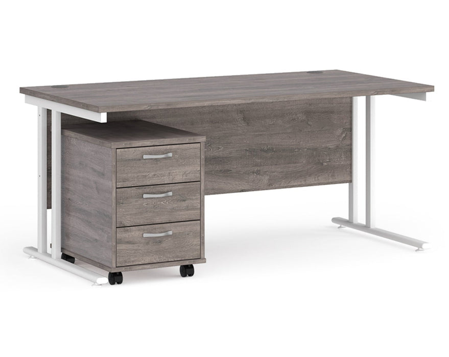 Maestro 25 - Straight Desk with 3 Drawer Pedestal - White Frame.