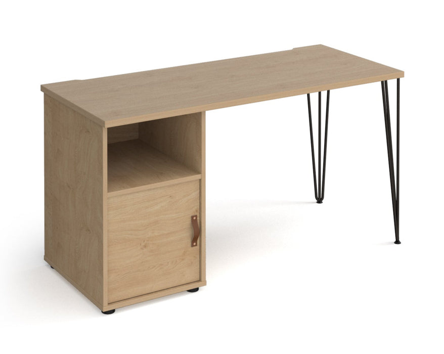 Tikal - Hairpin Leg Desk with Pedestal and Cupboard Door.