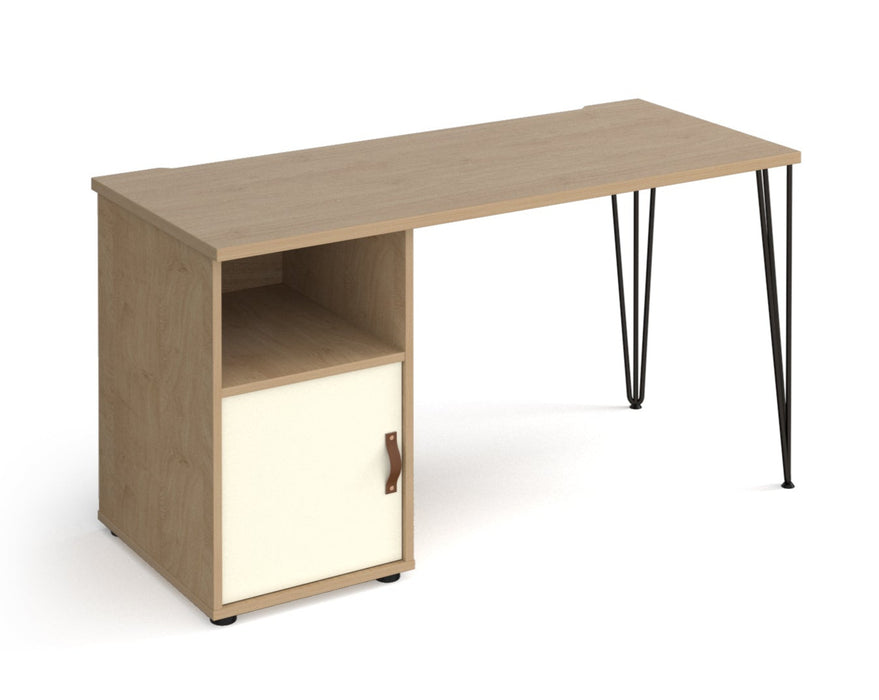 Tikal - Hairpin Leg Desk with Pedestal and Cupboard Door.