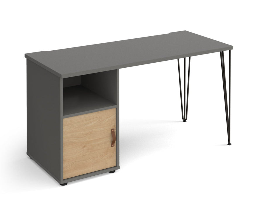 Tikal - Hairpin Leg Desk with Pedestal and Cupboard Door.