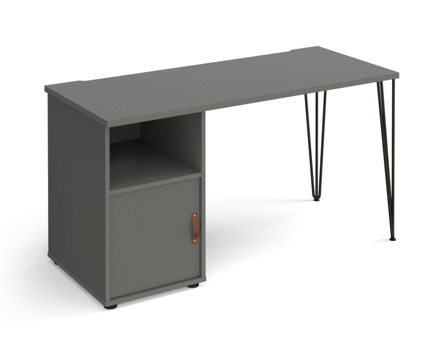 Tikal - Hairpin Leg Desk with Pedestal and Cupboard Door.