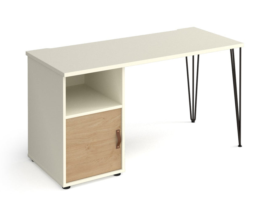 Tikal - Hairpin Leg Desk with Pedestal and Cupboard Door.