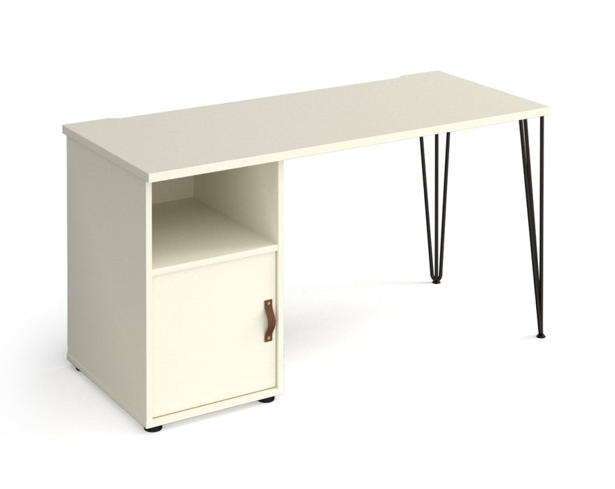 Tikal - Hairpin Leg Desk with Pedestal and Cupboard Door.