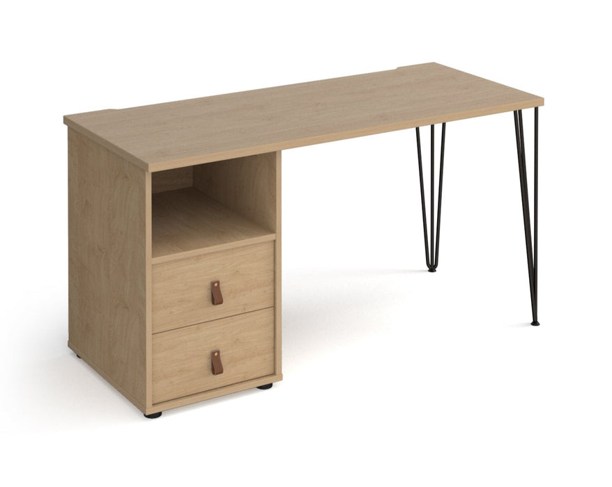 Tikal - Hairpin Leg Desk with Pedestal and Drawers.