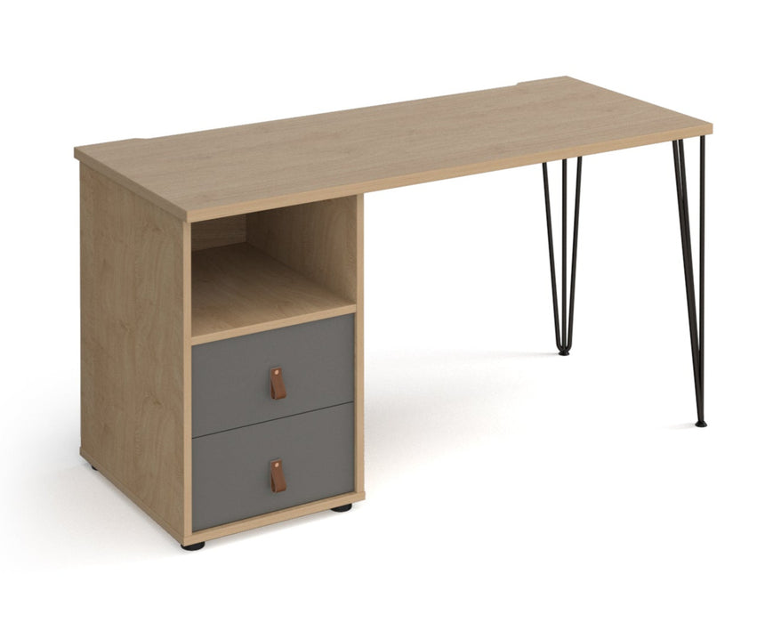 Tikal - Hairpin Leg Desk with Pedestal and Drawers.