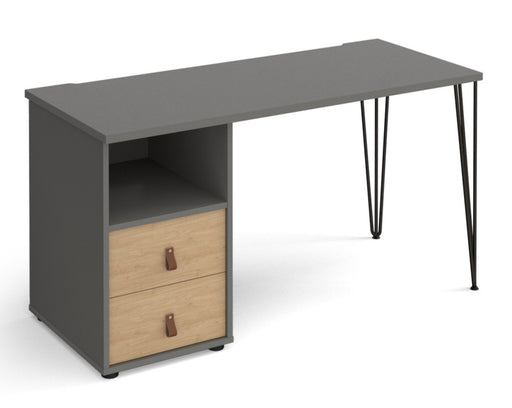 Tikal - Hairpin Leg Desk with Pedestal and Drawers.