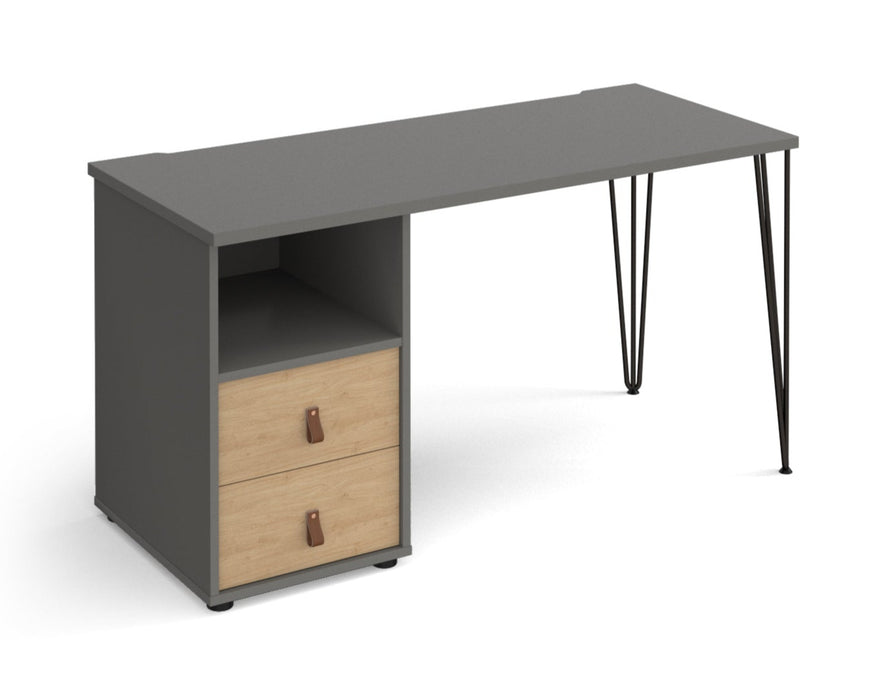 Tikal - Hairpin Leg Desk with Pedestal and Drawers.