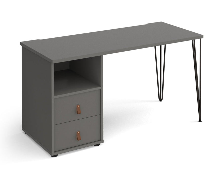 Tikal - Hairpin Leg Desk with Pedestal and Drawers.