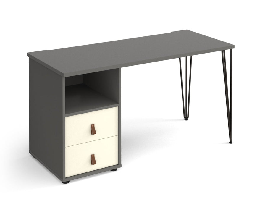 Tikal - Hairpin Leg Desk with Pedestal and Drawers.