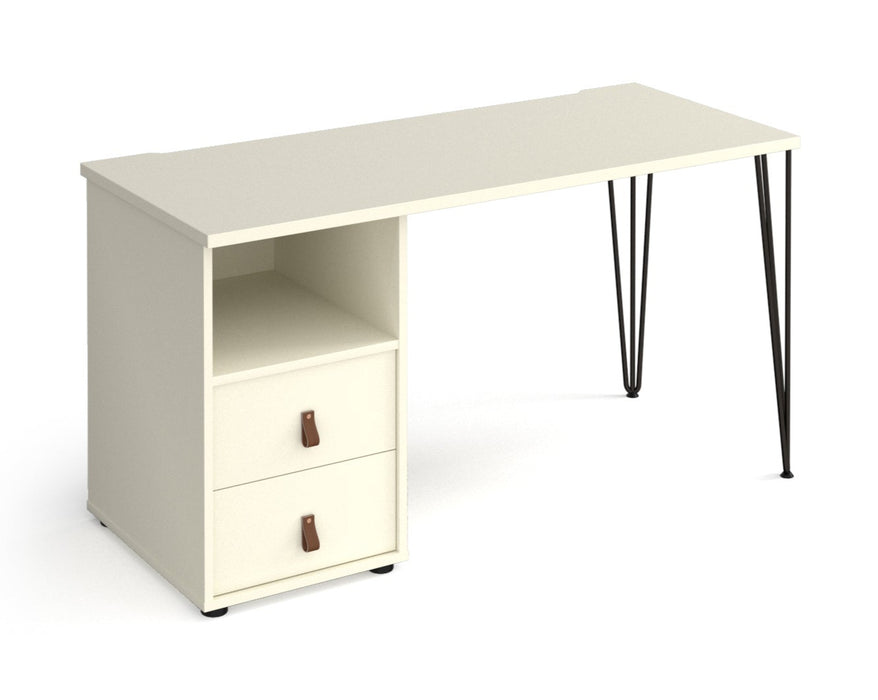 Tikal - Hairpin Leg Desk with Pedestal and Drawers.